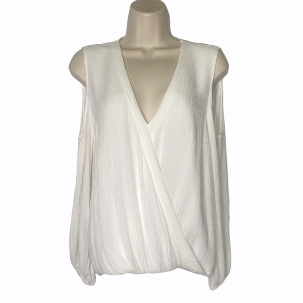 Topshop White Cold Shoulder Surplice Wrap Top